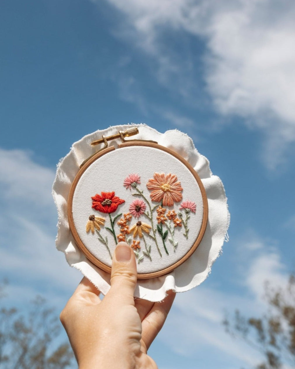 Mini Pink Wildflowers Embroidery Kit - Stitched Up Kits